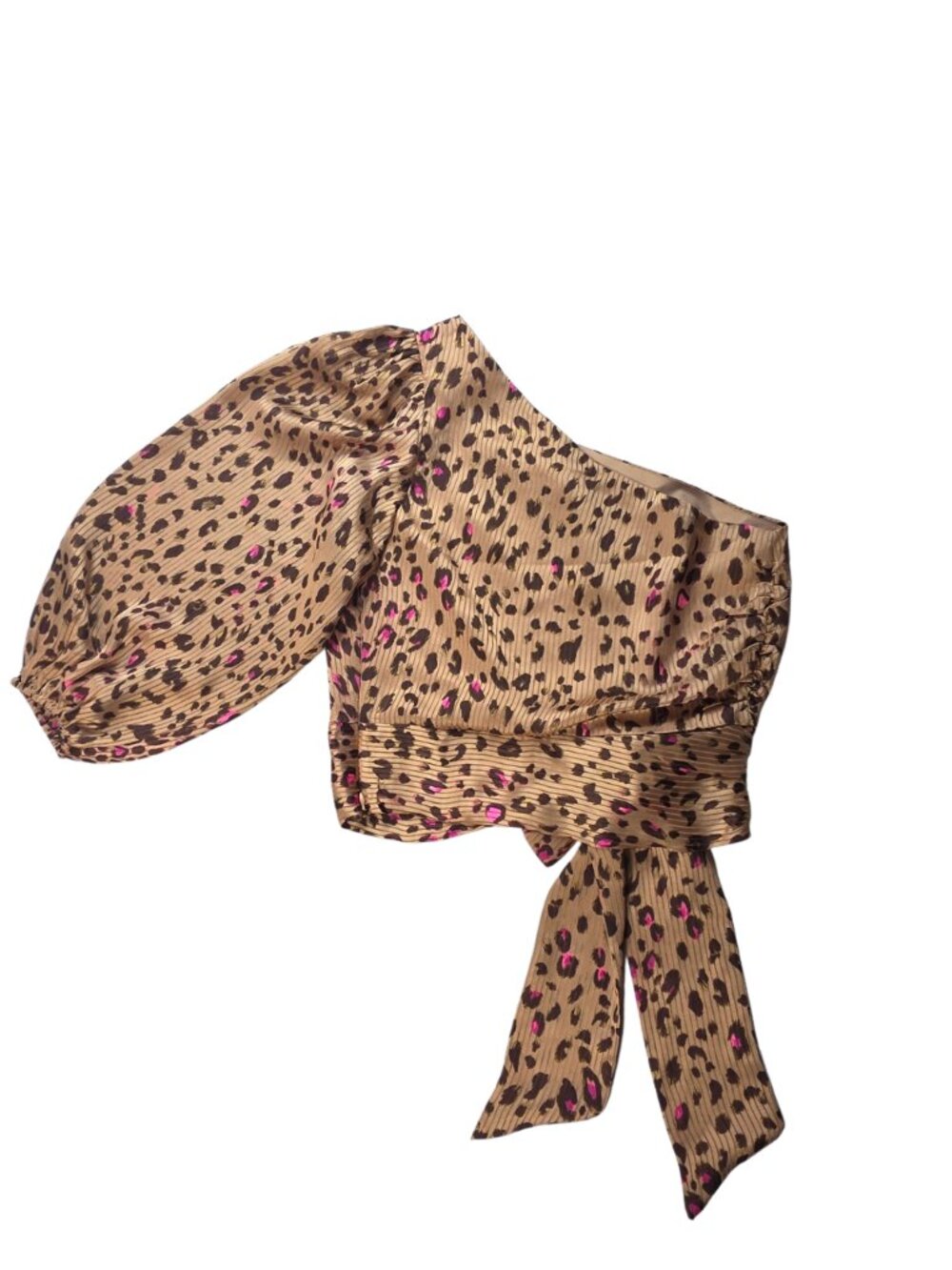 EXPRESS Leopard Print One Shoulder Tie Waist Top Medium NWT - Picture 2 of 3